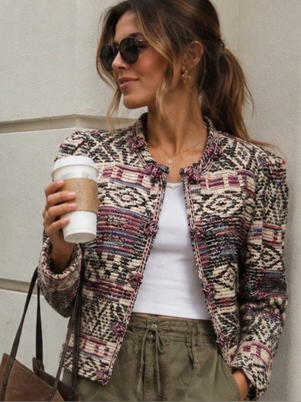 Zara Multicolor Textured Tweed Jacket | Size M | Puff Shoulder | Lined
